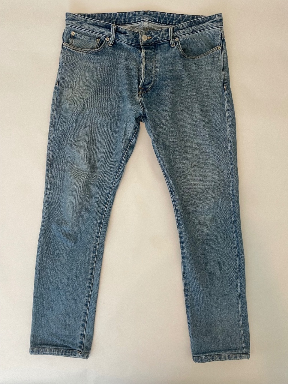 Buck Mason Maverick Slim Jeans Mens 36 x 34 Light Wash Button Fly